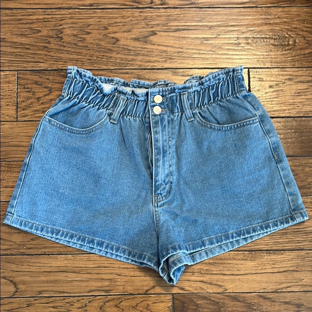 Forever 21 Blue Paperbag Waist Denim Shorts